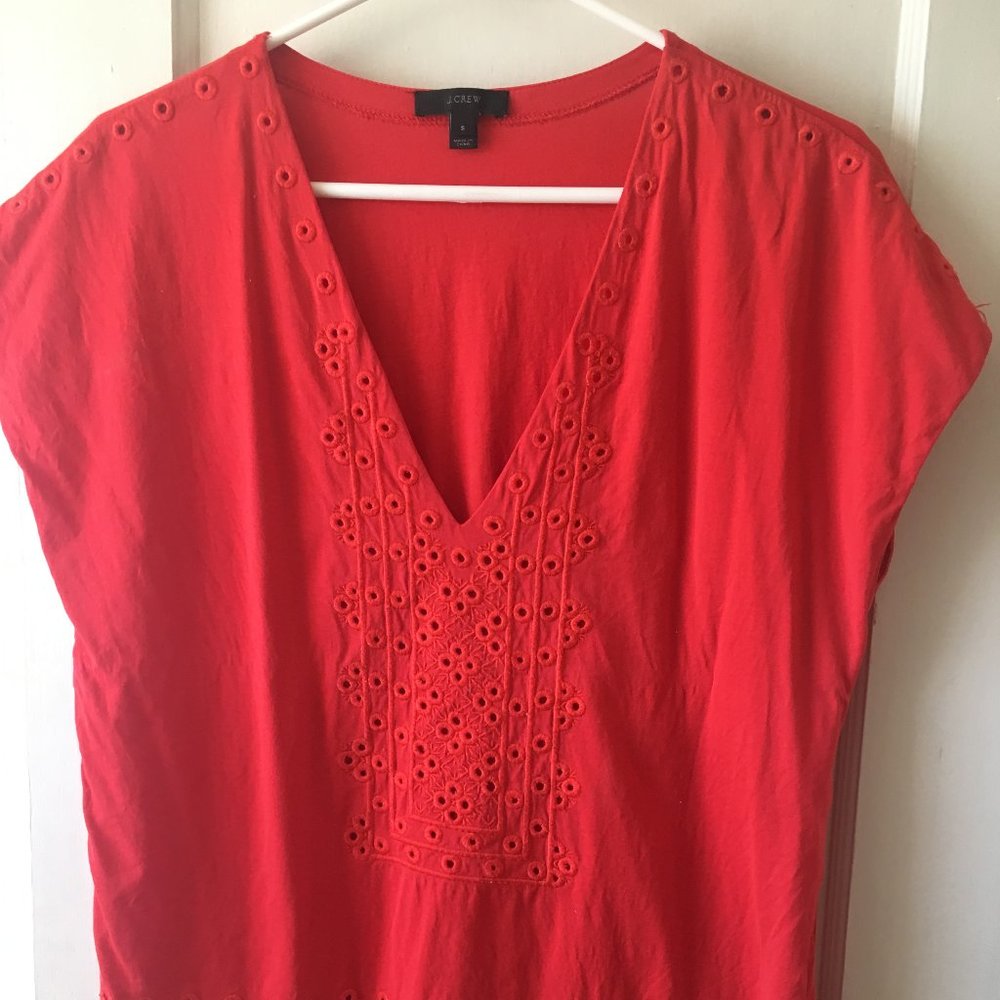 J. Crew Red Embroidered Top